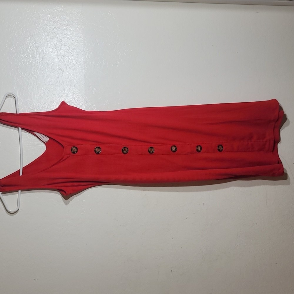 No Comment NY LA Sleeveless Tank Button Ribbed Red Dress sz M GUC